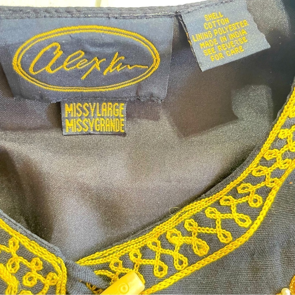 Alex Kim Vtg. Embellished Plaid Open Front Jacket Yellow, Black, Beaded Missy L - Picture 10 of 13